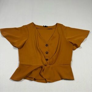 OLM Mustard Peplum Top Flutter Sleeves V-Neck Size XL